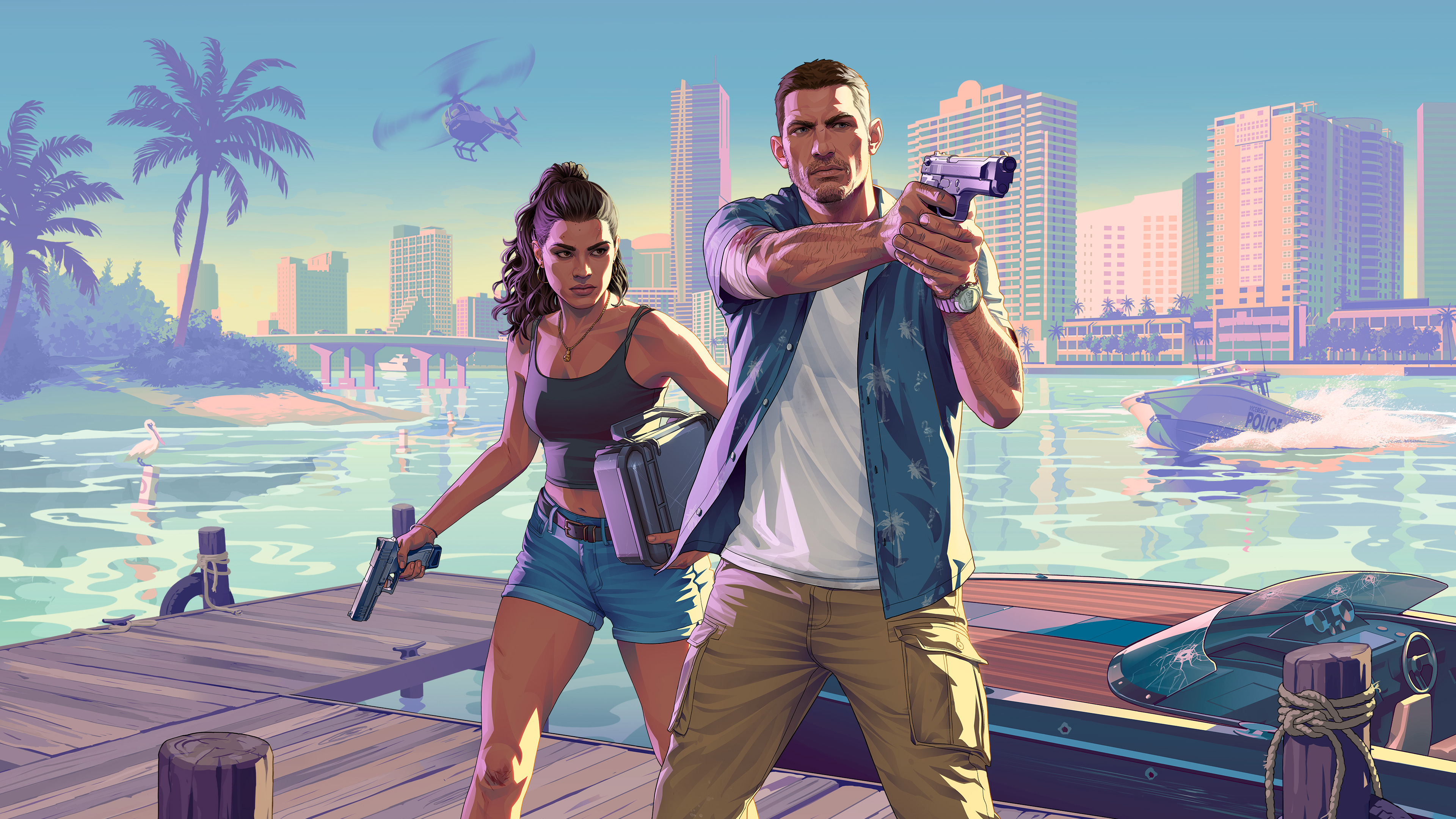 Grand Theft Auto VI ana karakterleri Jason ve Lucia, Vice City iskelesinde